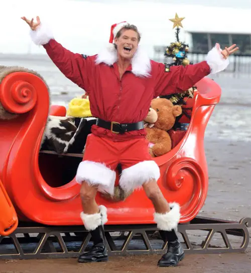 David Hasselhoff dressed as Santa Claus.