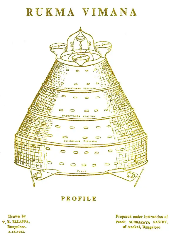 Drawing of an Indian Vimana (flying machine) as described in the Mahabharata and Ramayana - Ancient civilizations visited by Aliens.