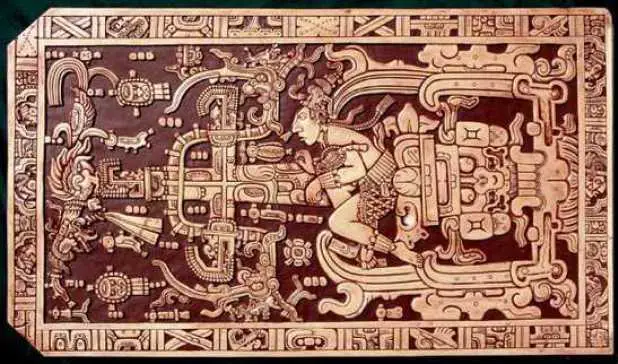 Carved drawings on the Sarcophagus lid of Pakal The Great