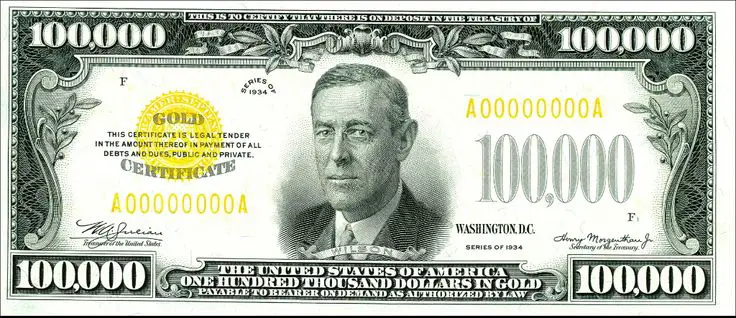$100,000 US dollar bill