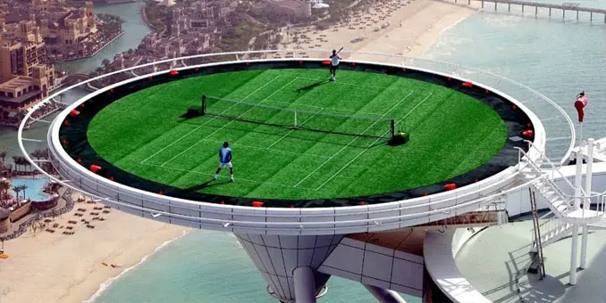 Burj Al Arab helipad tennis court - 10 photos you won't believe weren't photoshopped.