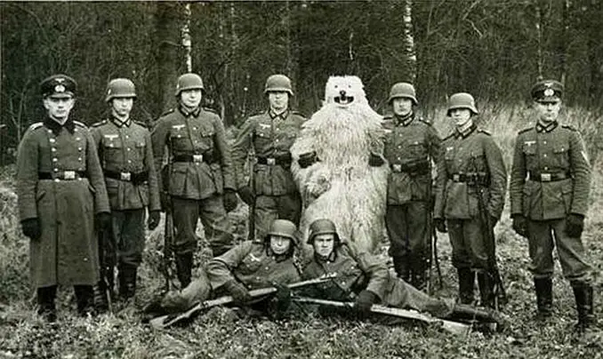 A photo of German soldiers posing with a stuffed bear - 10 Rare Photos From History