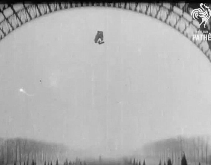 Franz Reichelt testing his parachute from the top of the Eiffel Tower - 10 REAL Photos With Unsettling Backstories