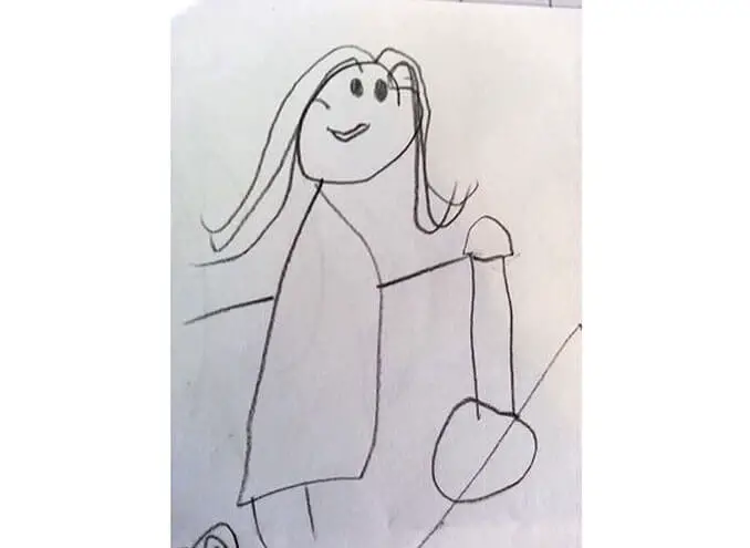 A child's drawing of a girl using a shovel - 22 Inappropriate Children's Drawings That Will Make You Laugh