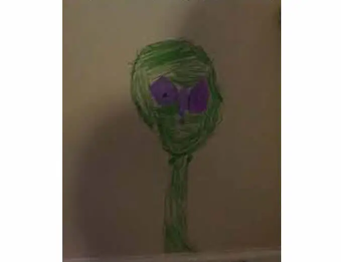 A child's drawing of a green martian - 22 Inappropriate Children's Drawings That Will Make You Laugh