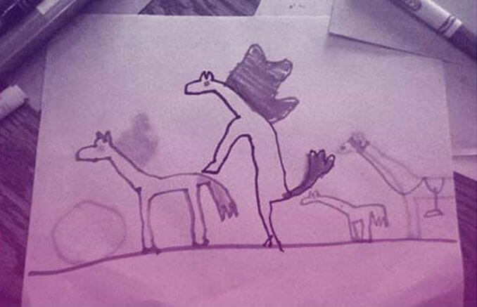 A child's drawing of horses on the farm - 22 Inappropriate Children's Drawings That Will Make You Laugh