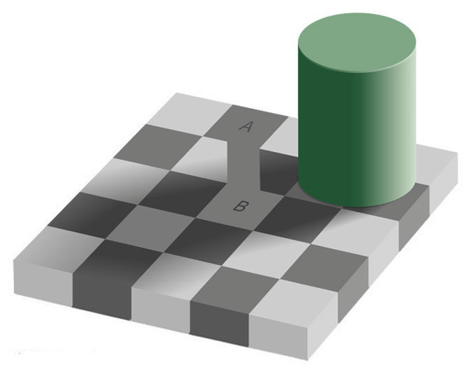 Checker shadow optical illusion solved.