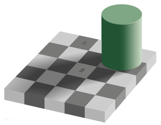 Checker shadow optical illusion.