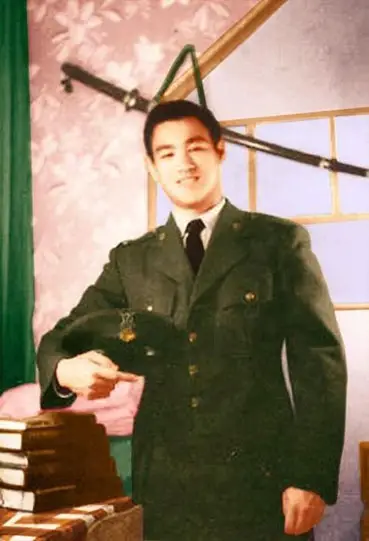 Bruce Lee in military uniform.