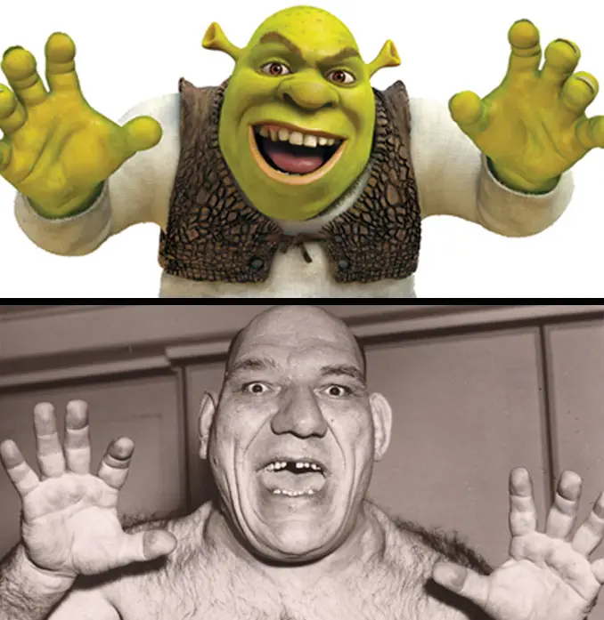 Shrek and Maurice Tillet.