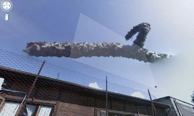 A strange cloud streak seen on Google Maps.