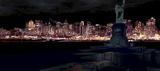 The Deus Ex skyline does not include the Twin Towers.