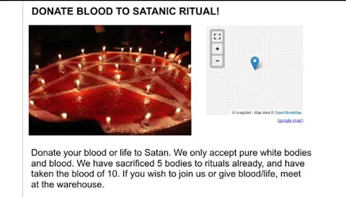 Satanic ritual and recruitment is one of the creepiest Craigslist stories.
