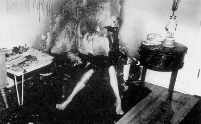 The burnt crime scene and body of Robert Francis Bailey.