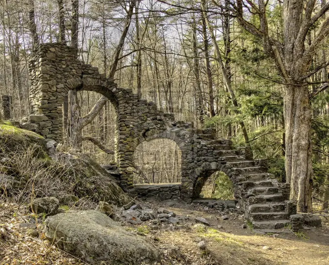 A stone staircase in the woods leading to nowhere