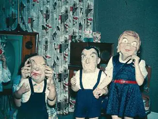 A cursed photo from the dark web showing three children in masks