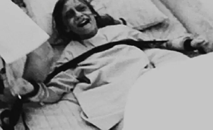 A black and white photo of the exorcism of Clara Germana