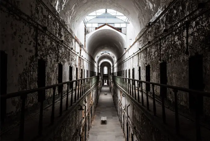 The central cells of eastern state penitentiary, rumoured to be one of the most haunted prisons in the world.
