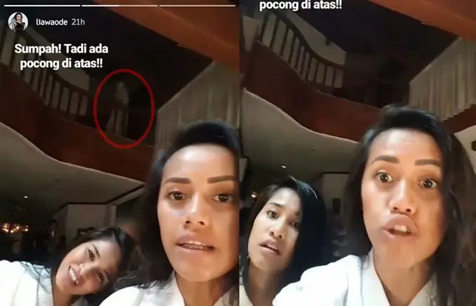 Indonesian actress, Lia Waode sees a ghost.