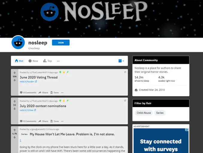 No Sleep is a creepy subreddit