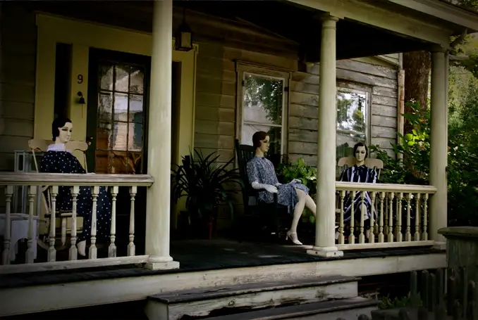 Mannequins on the porch of the John Lawson House